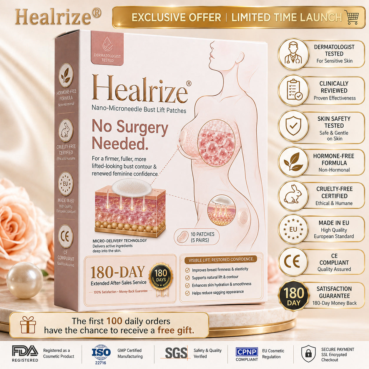 Healrize® Nano-Microneedle Bust Lift Patches ✨ — No Surgery Needed. For a firmer, fuller, more lifted-looking bust contour & renewed feminine confidence 💖