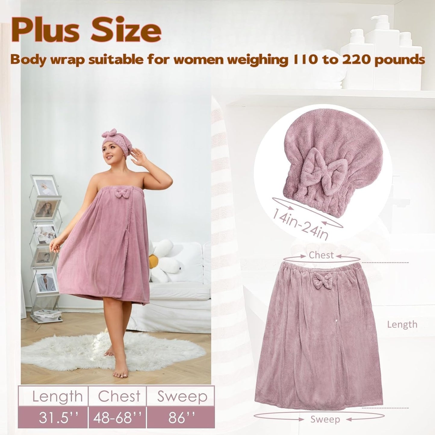 🔥Sfrcord® Women's Plus-Size Bath Towel Wrap Set (Includes Hair Drying Towel)🛀