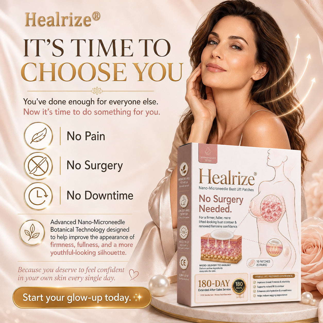 Healrize® Nano-Microneedle Bust Lift Patches ✨ — No Surgery Needed. For a firmer, fuller, more lifted-looking bust contour & renewed feminine confidence 💖